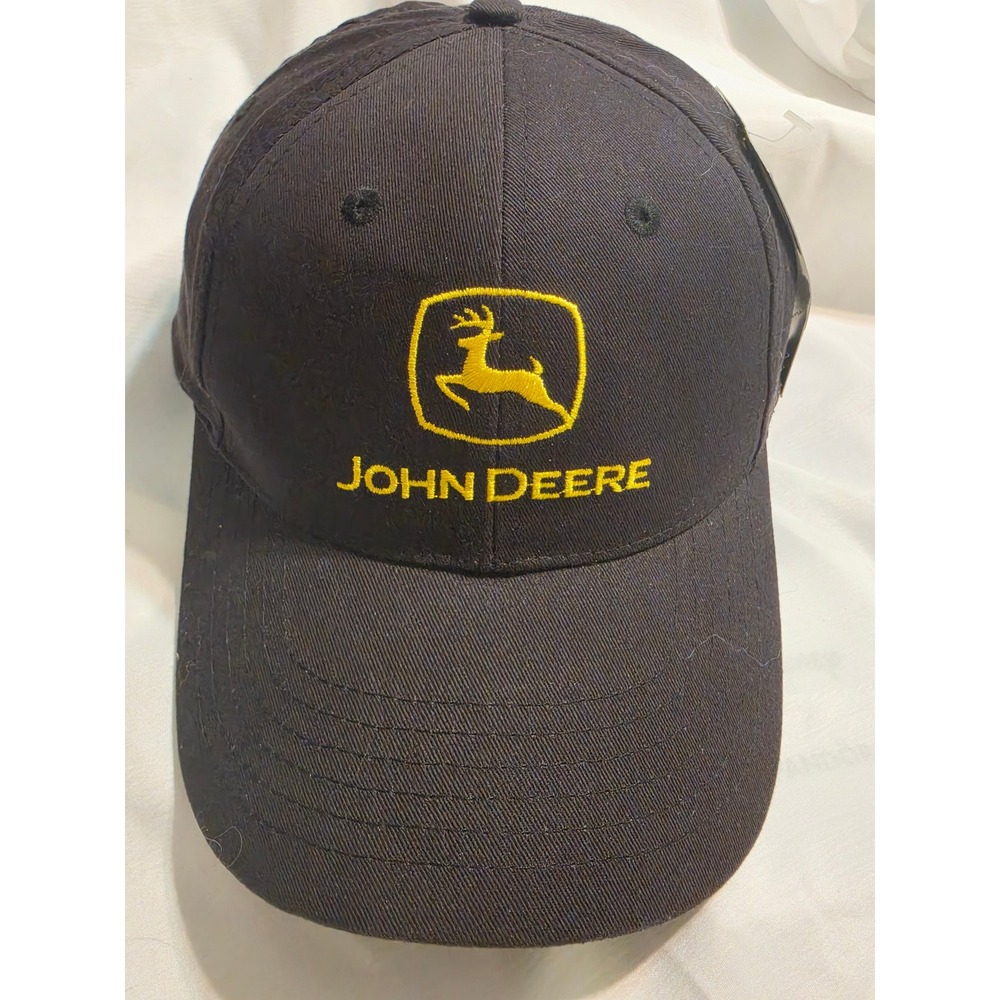 John Deere Mens Black Yellow Logo Snapback Hat Baseball Cap K-Products NEW